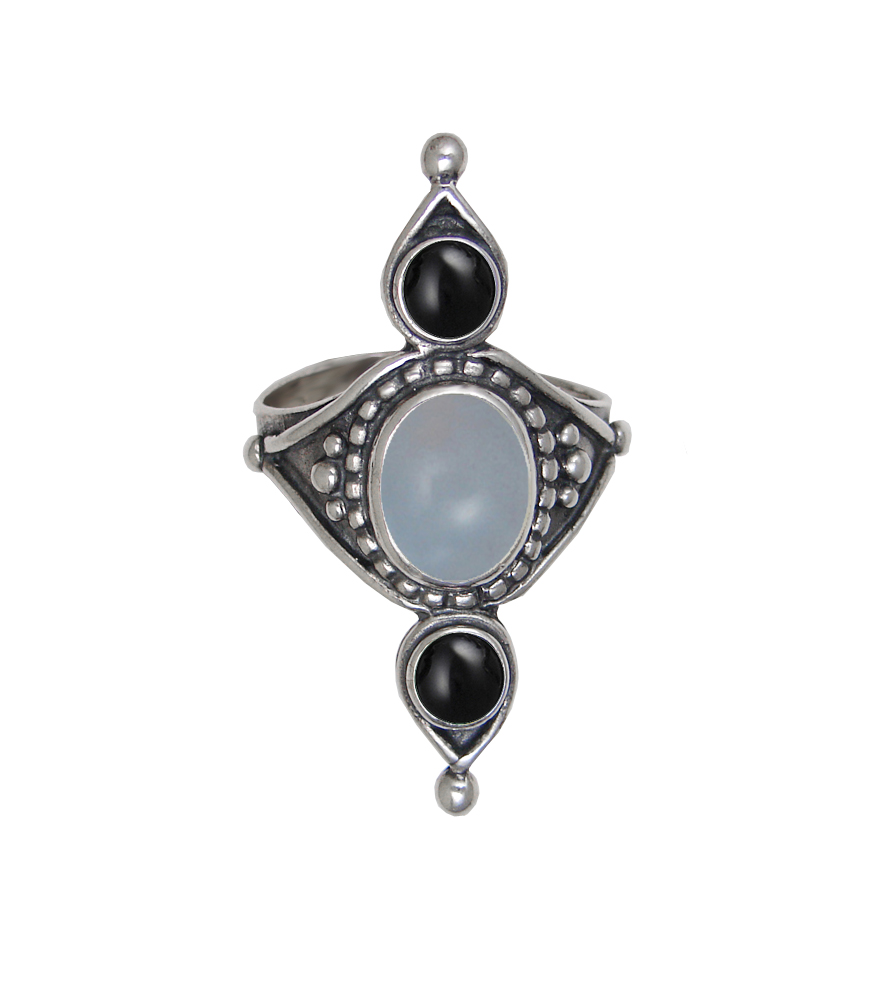 Sterling Silver Royal Ring With Chalcedony And Black Onyx Size 10